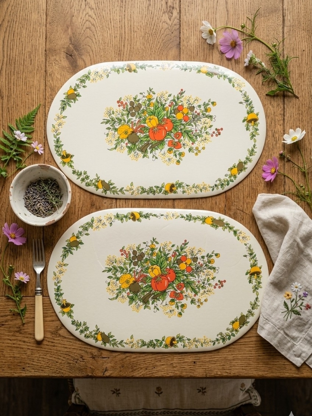 Vintage Harvest Garden Placemats – Set of 2 (1970s Country Kitchen)